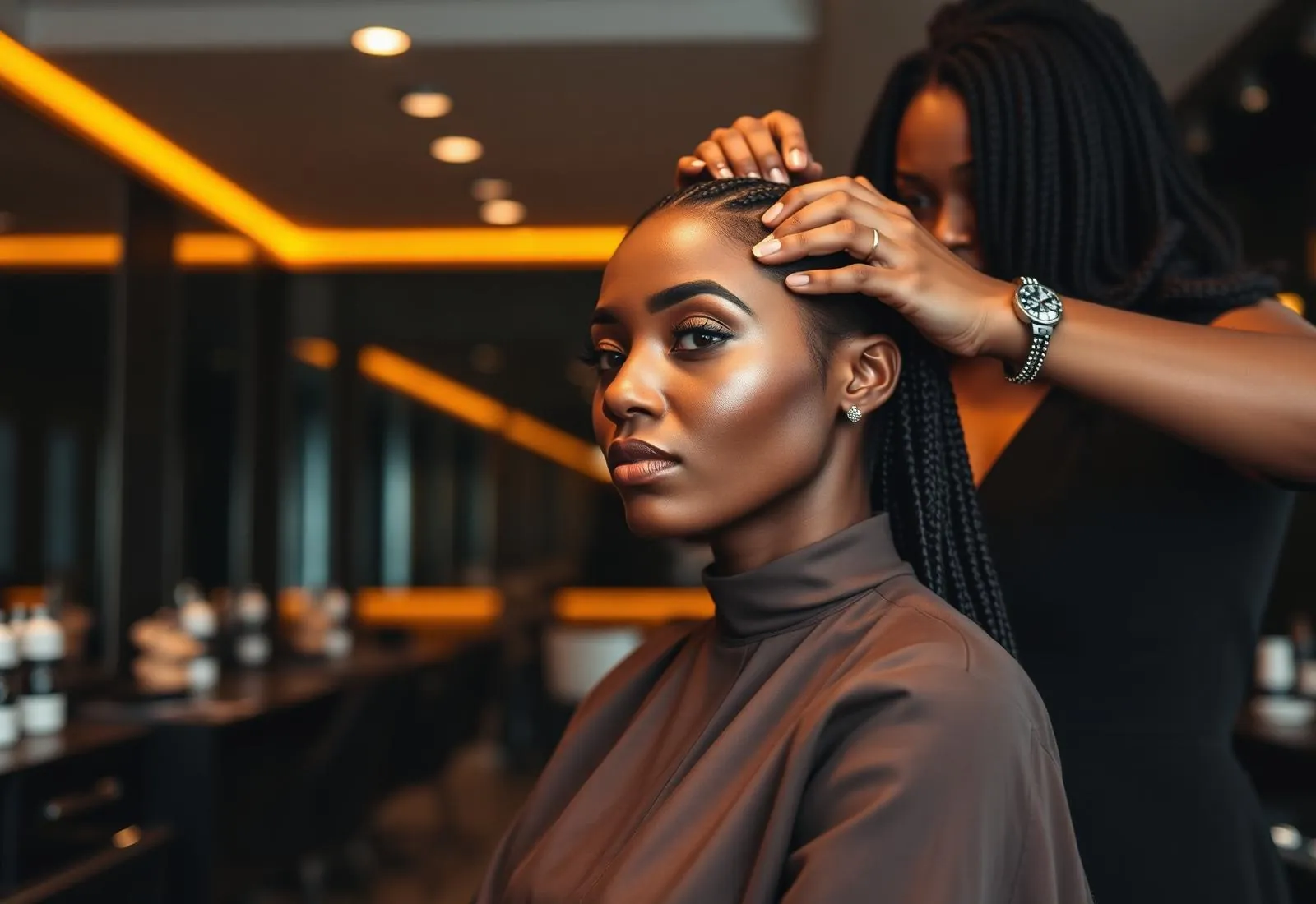 Knotless braids being styled at Velvet Edge hair salon in Wierdapark, Centurion