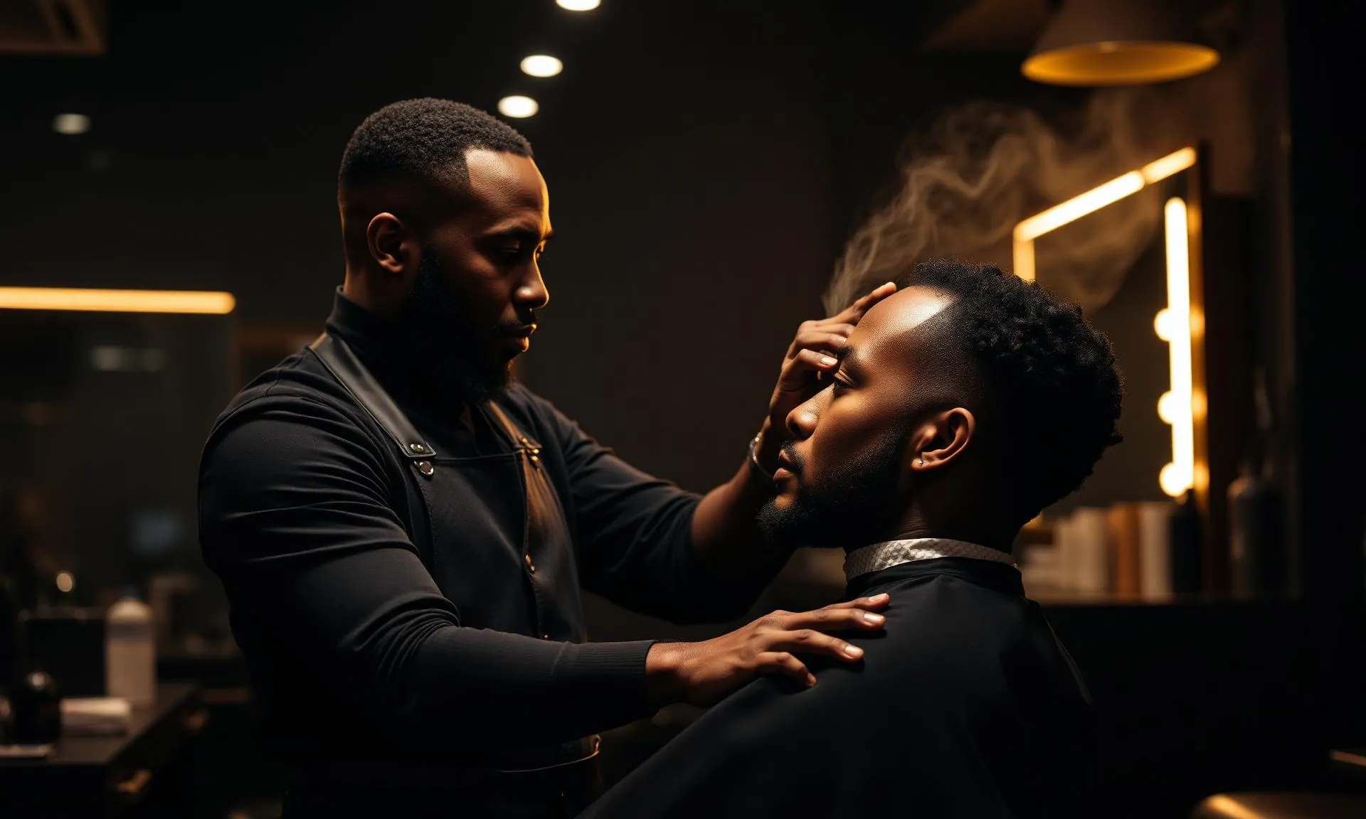 Barber detailing a client's hair at Velvet Edge Salon & Barbershop in Centurion